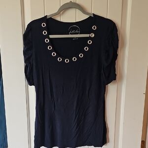 INC International Concepts Blue Fitted Embellished Blouse